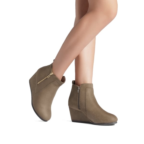 Pointed Toe Suede Wedge Bootie - TAUPE SUEDE - 1